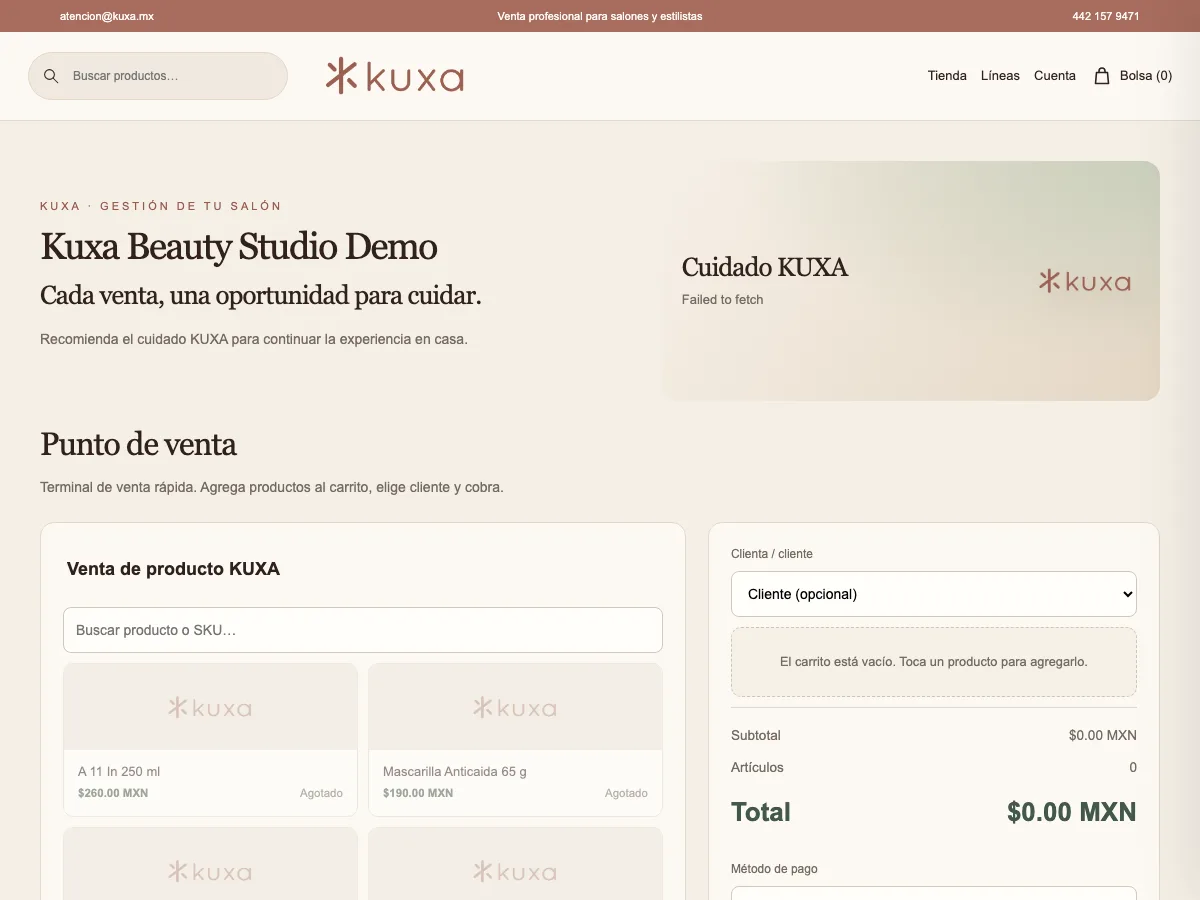 Terminal de ventas del portal KUXA para salones